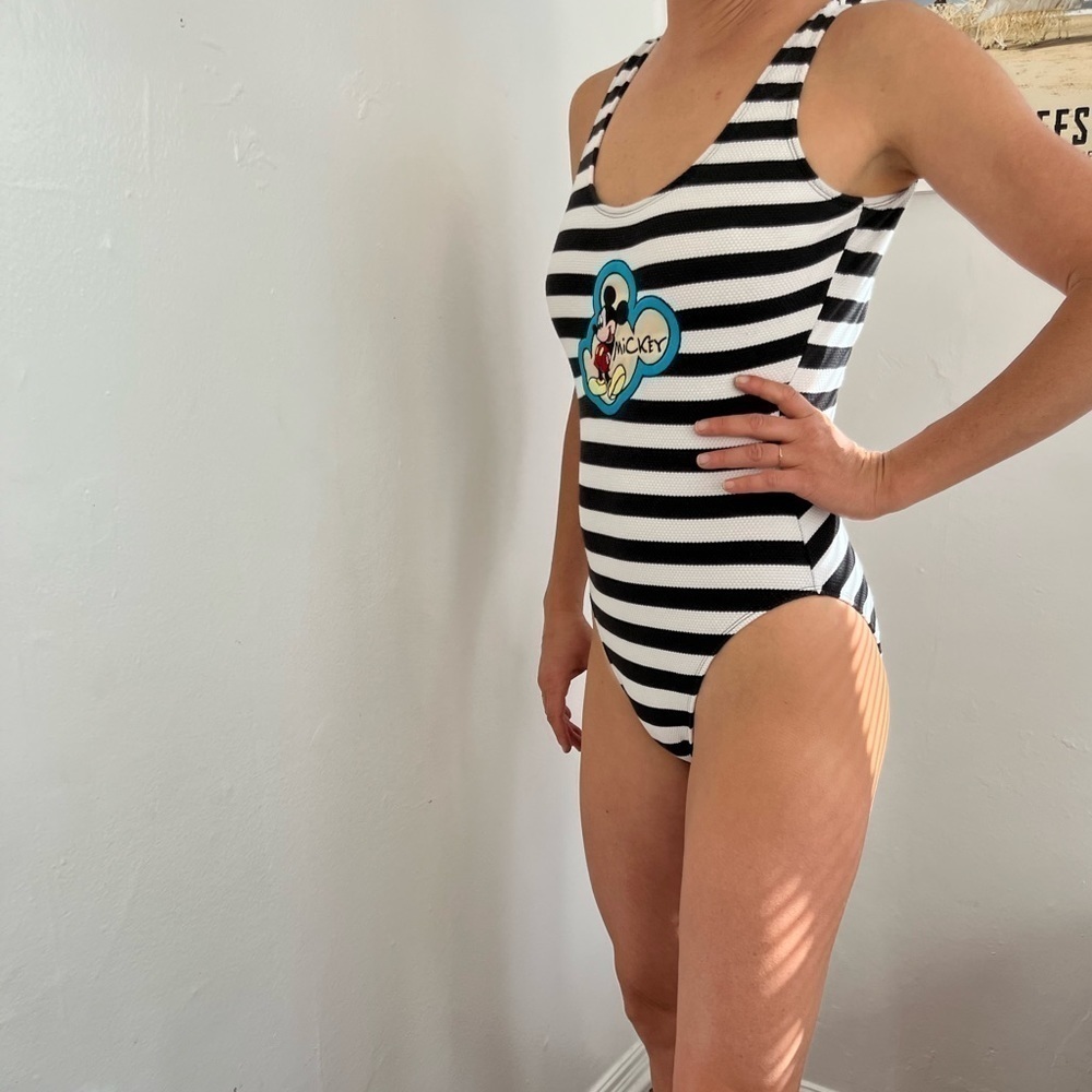 Vintage Mickey Unlimited Disney Striped One Piece Swimsuit Sz 5/6
